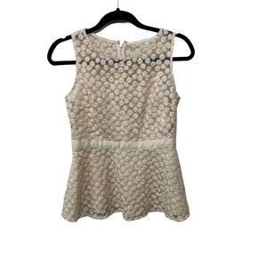 Banana‎ Republic Embroidered Floral Round Neck Peplum Top Cream Women's Size 0